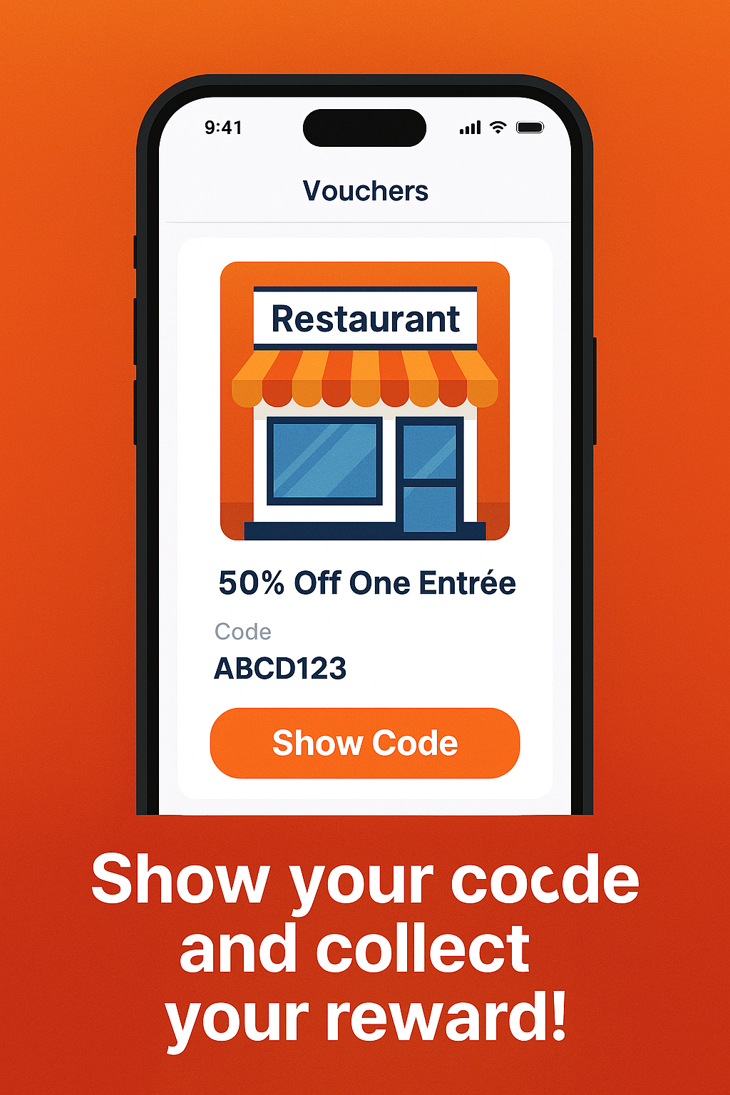A cell phone with a restaurant voucher on it.