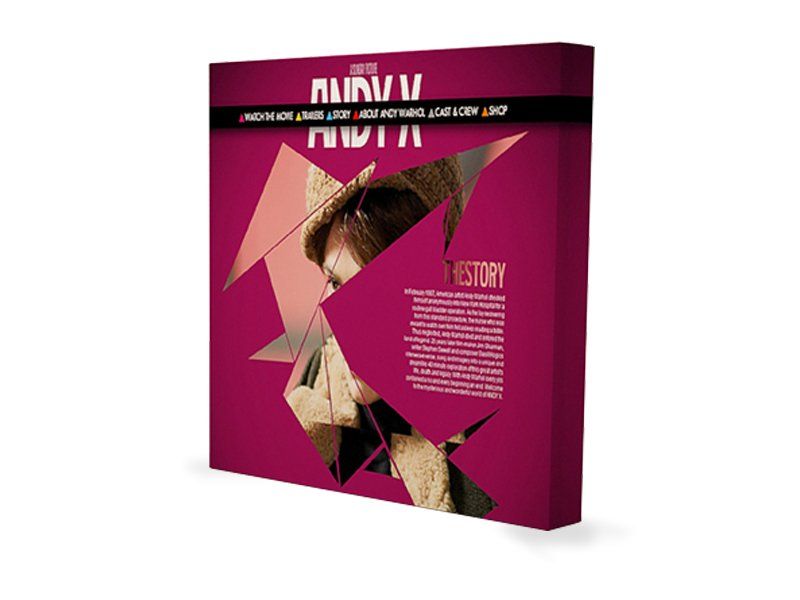 A purple box with a picture of a woman on it.