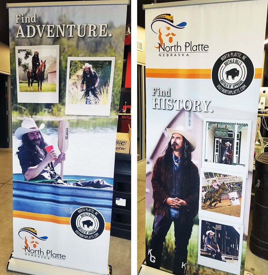 Two banners that say find adventure and find history