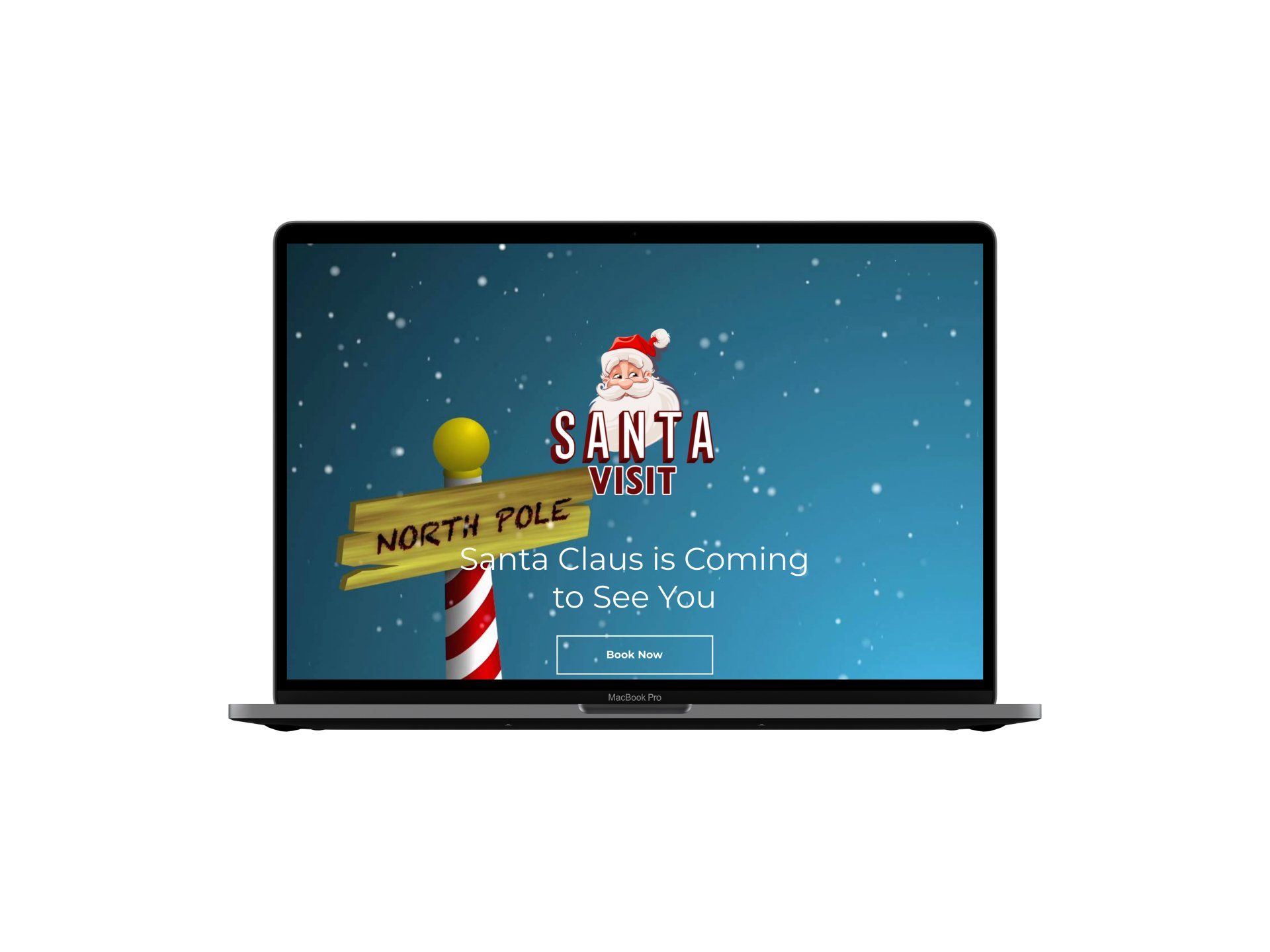 A laptop computer is open to a website that says `` santa claus is coming to see you ''.