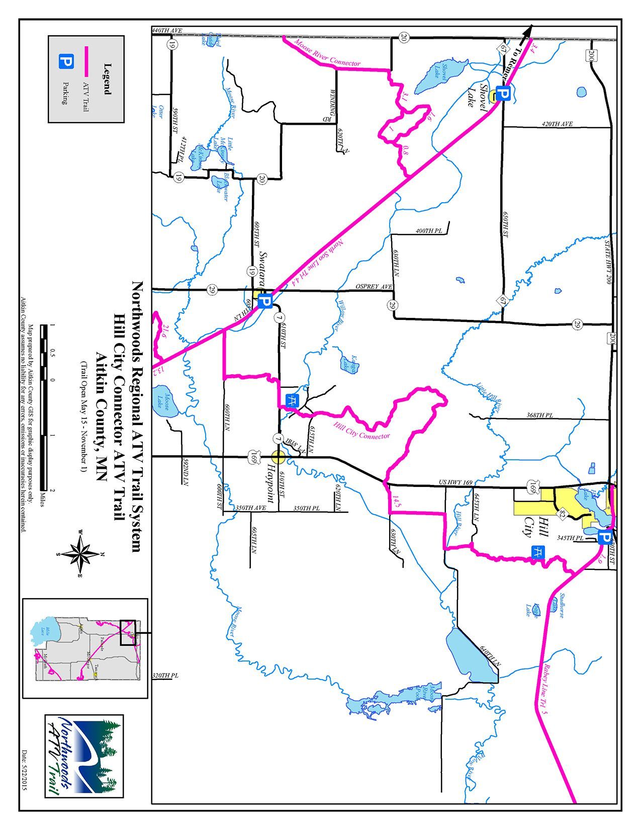 An image of the Hill City Connector ATV Trail System Map. An image of the Hill City Connector ATV Trail System Map for Aitkin County, MN.