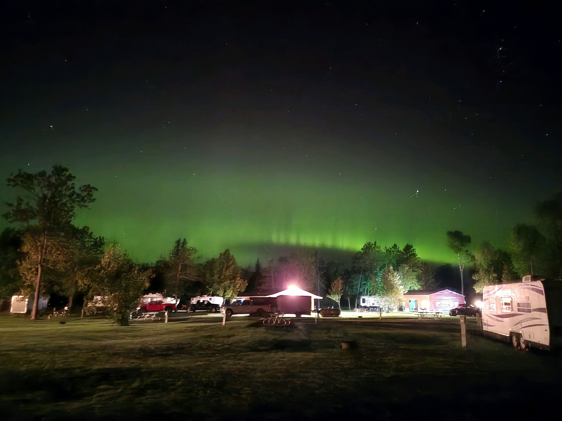 A Northern Lights Image Over Trails Inn Quadna Mountain RV Campground.