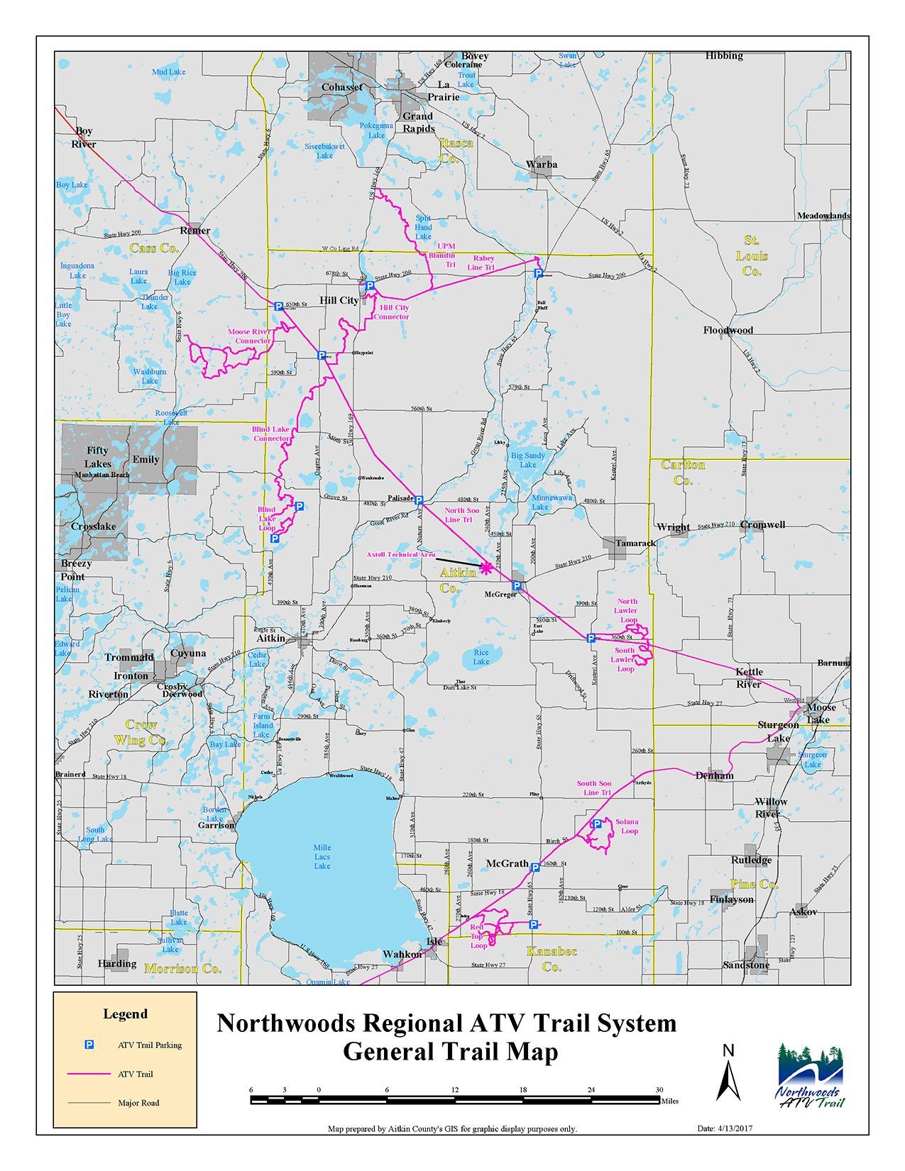 The Northwoods Regional ATV Trail System, General Trail Map. An image of the Northwoods Regional ATV Trail System, General Trail Map.