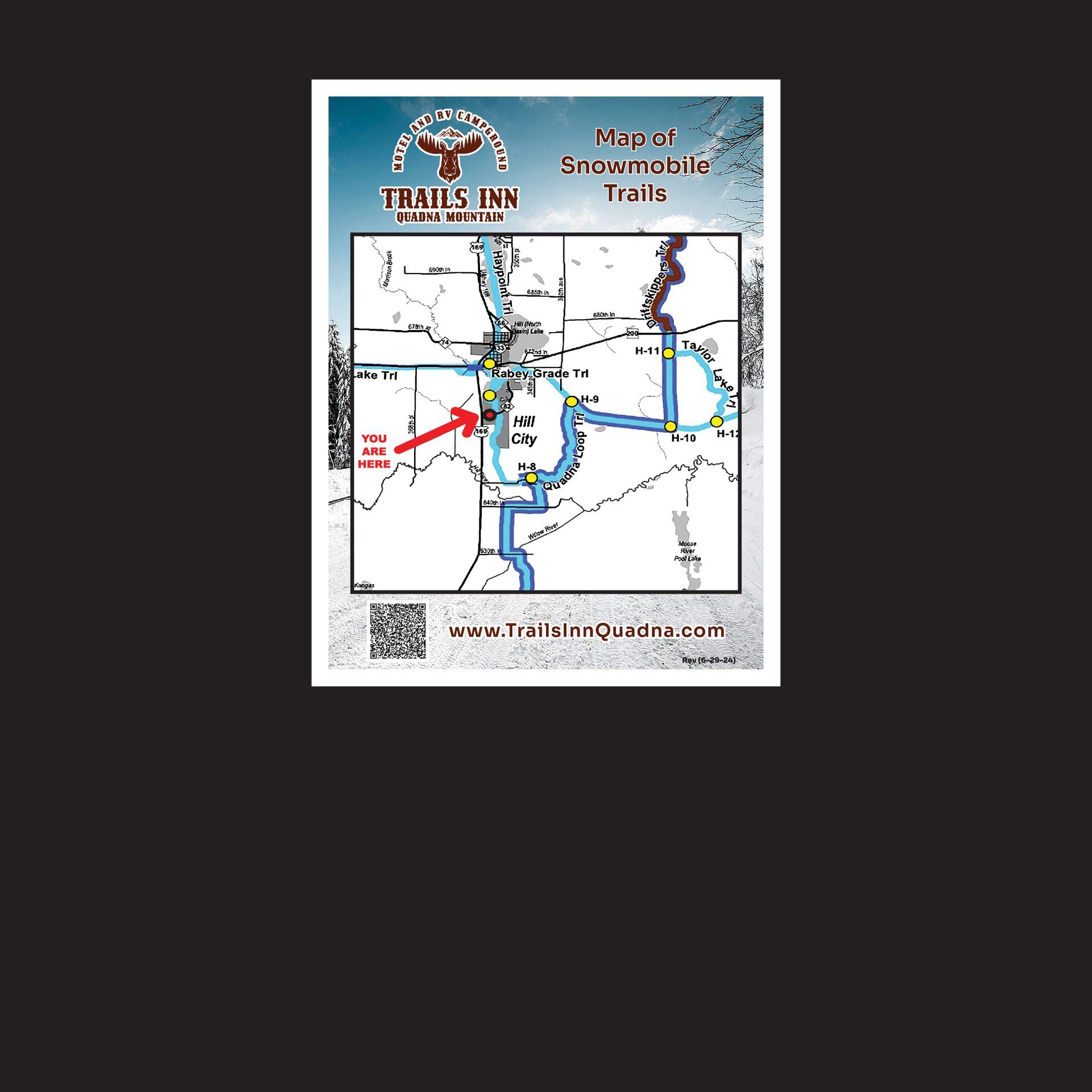 An image of the Snowmobile Trails Map in and around Trails Inn Quadna Mountain Motel & RV Campground.