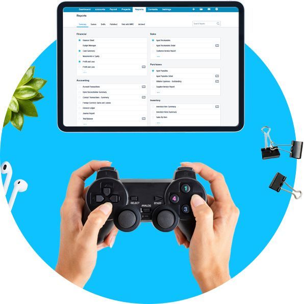 Desk scene with games controller