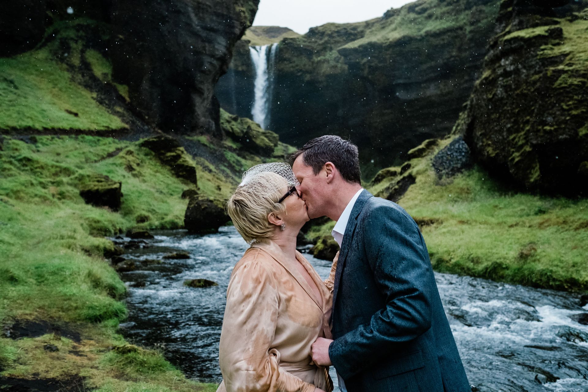 A Summer Rainy Elopement at Kvernufoss Waterfall in Iceland