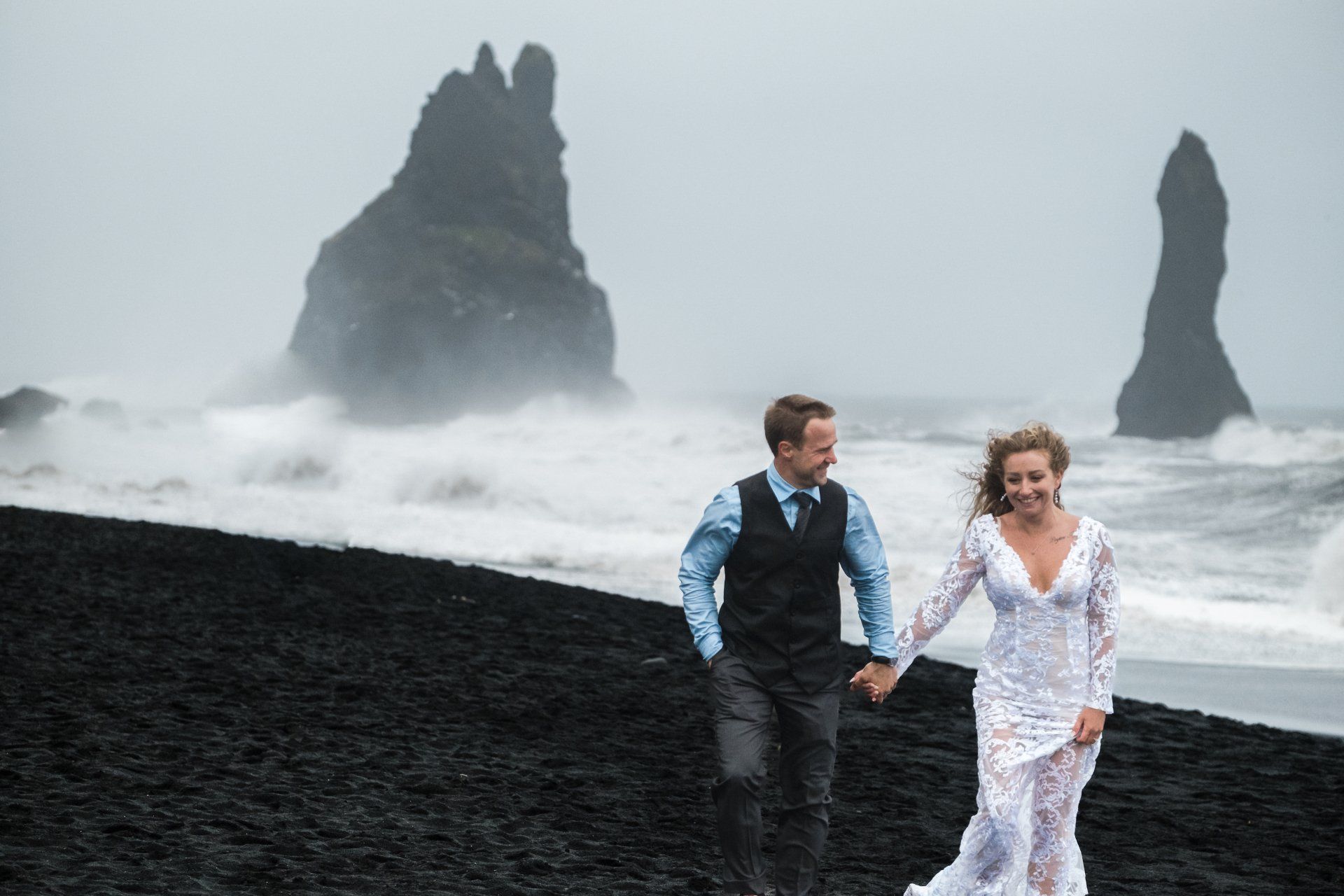 Reynisfjara black sand beach in Iceland, gettin married at Reynisfjara black sand beach