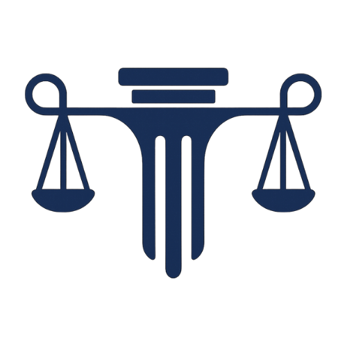 Light blue scales of justice over a pillar symbol, representing law and fairness.