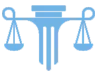 Light blue scales of justice over a pillar symbol, representing law and fairness.