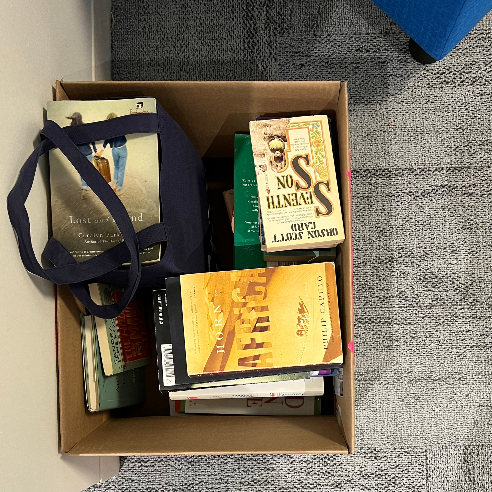 Image of book donation box filled with books