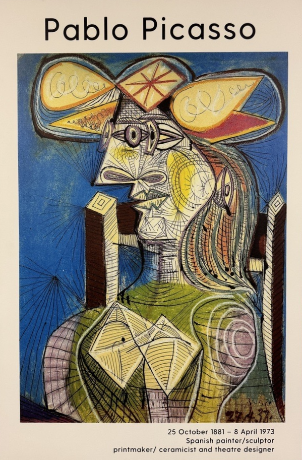 Seated Woman on a wooden chair by Pablo Picasso