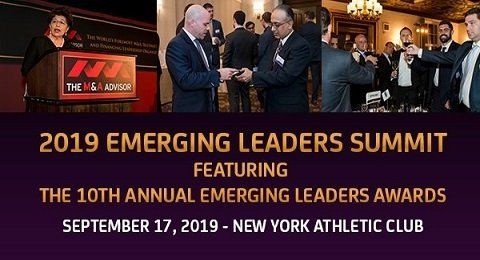 Graphic with 3 images on top and text that reads: 2019 Emerging Leaders Summit featuring the 10th Annual Emerging Leaders Awards, Septermber 17, 2019, New York Athletic Club