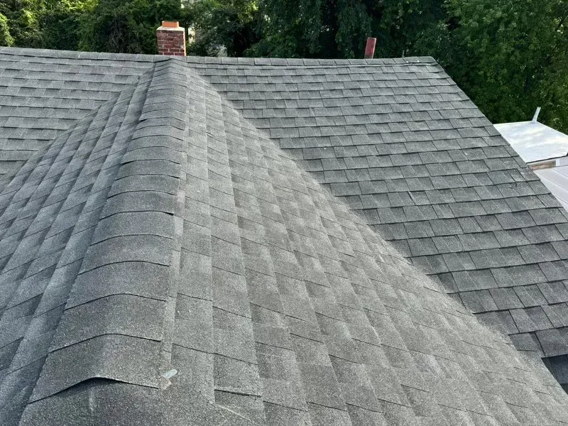 A close up of a roof with a chimney on top of it.