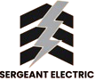 Logo featuring three black sergeant chevrons overlaid with a light grey lightning bolt, above the text "SERGEANT ELECTRIC".