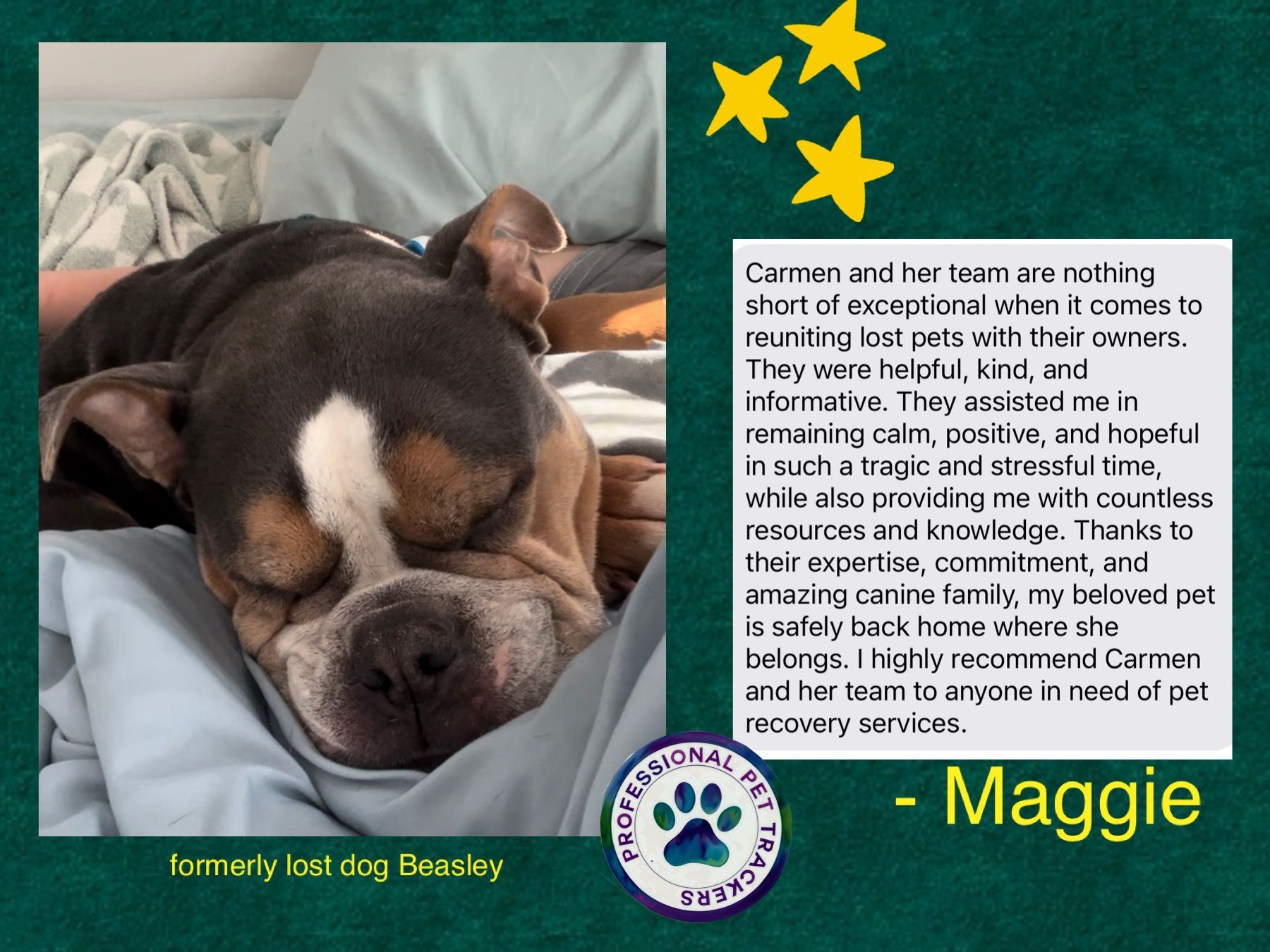 Review Fourteen — Stephens City, VA — Professional Pet Trackers