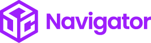 Purple Navigator logo with a cube icon to the left of the word.