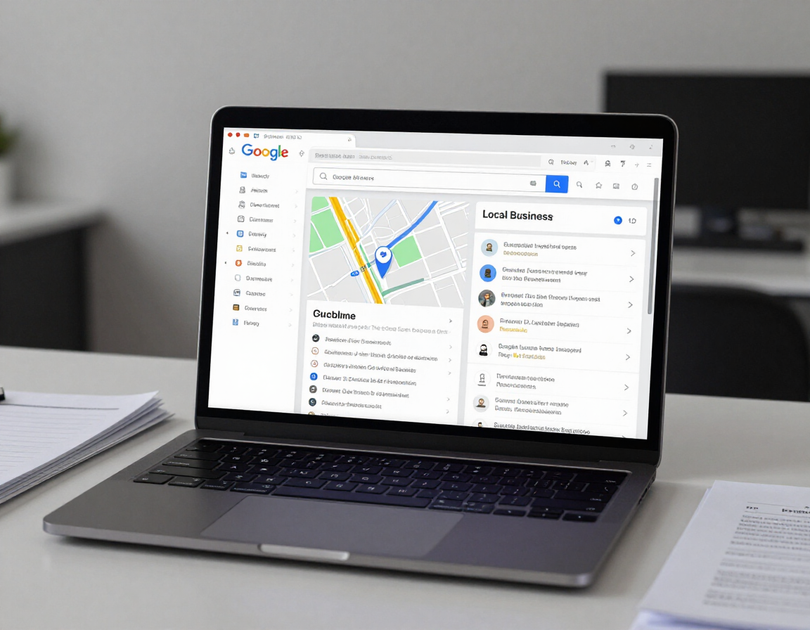 Google Business Profile and local search integration on a laptop screen