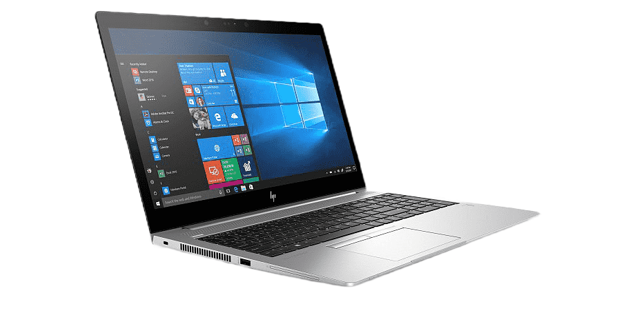 Ordinateur portable HP argenté affichant l'interface Windows.