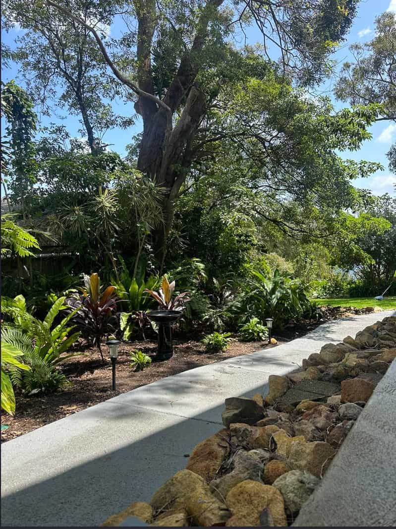A Walkway Surrounded By Trees And Rocks In A Garden — Gibbo’s Lawns & Property Maintenance In Anna Bay, NSW