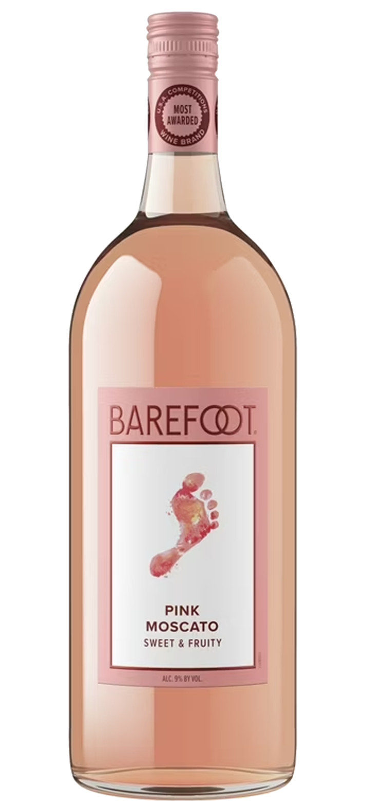 A bottle of sweet red wine with a red label on a white background.