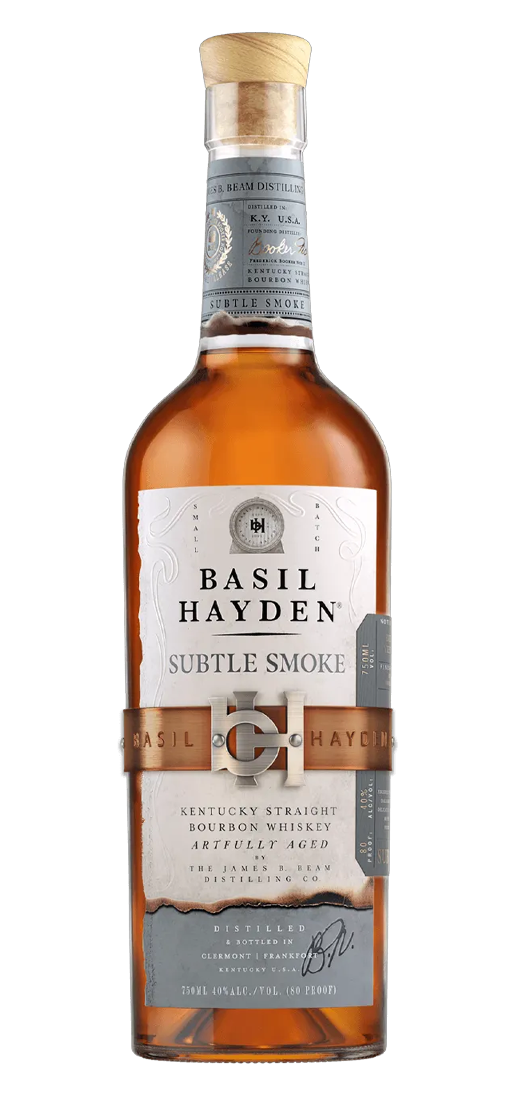 A bottle of basil hayden on a white background