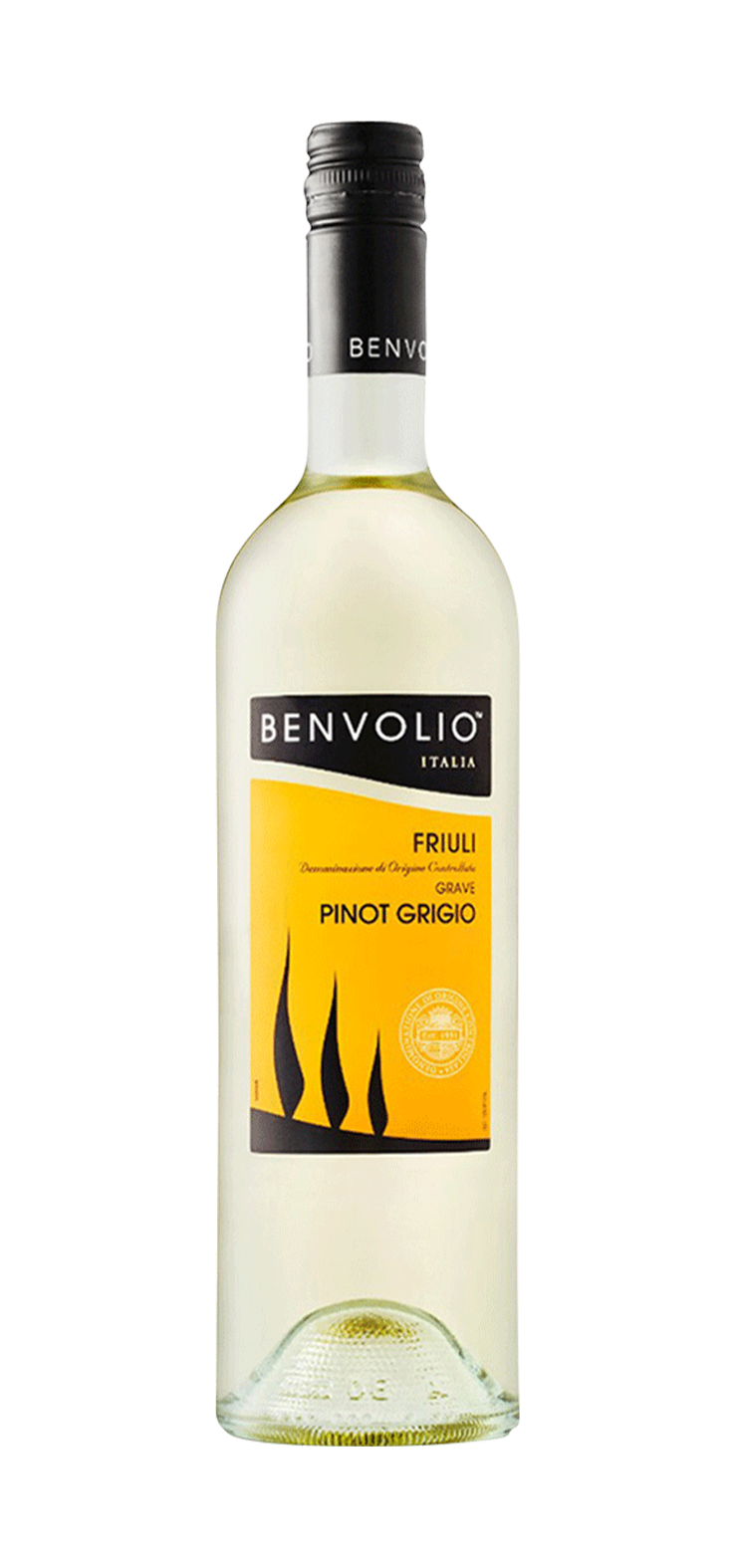 A bottle of prosecco wine with a blue label on a white background.