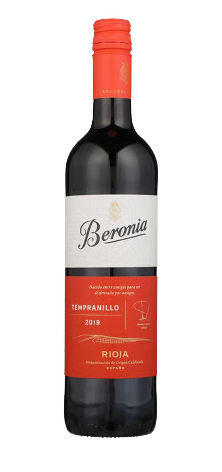 A bottle of white wine with a floral label on a white background.
