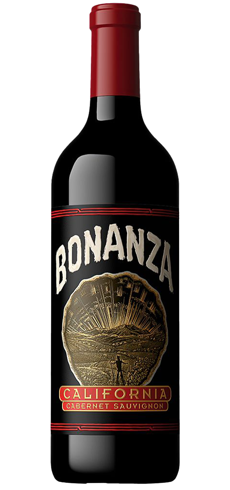 A bottle of sweet red wine with a red label on a white background.