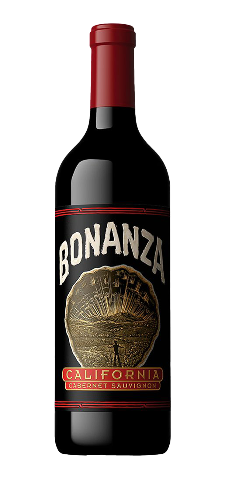 A bottle of sweet red wine with a red label on a white background.