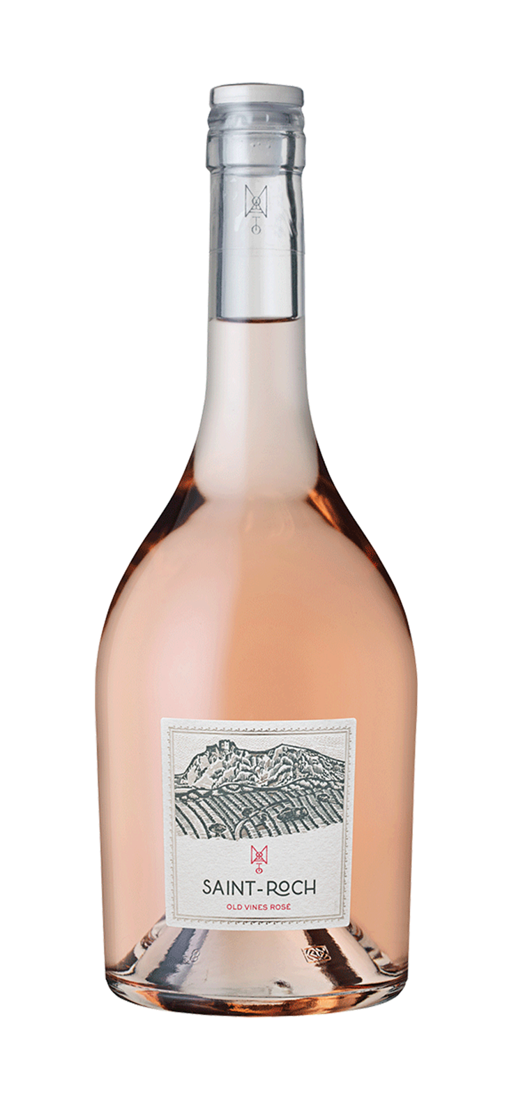 A bottle of white wine with a floral label on a white background.