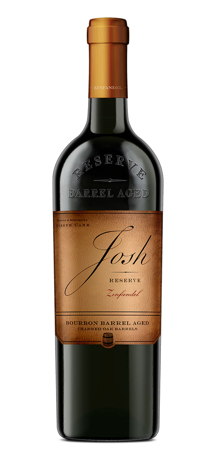 A bottle of red wine with a red cap on a white background.