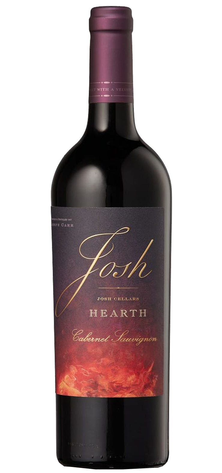 A bottle of red wine with a red cap on a white background.