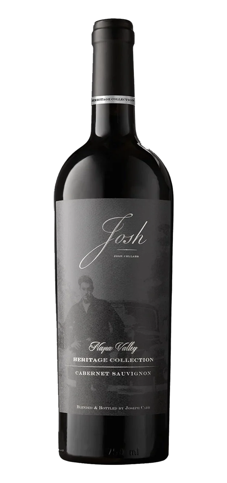 A bottle of red wine with a red cap on a white background.