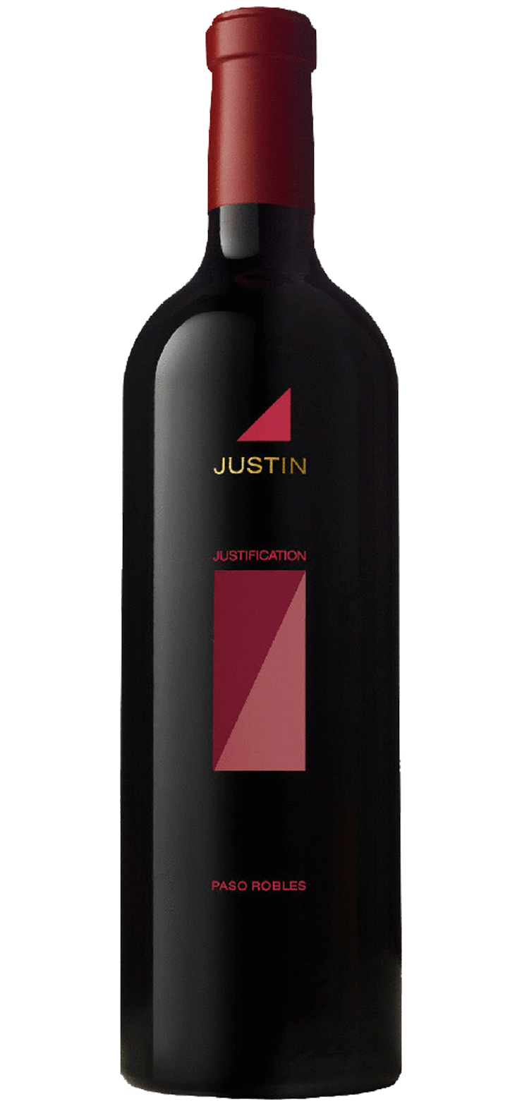 A bottle of red wine with a red cap on a white background.