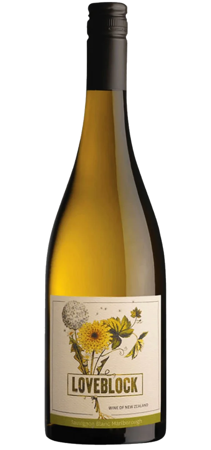 A bottle of pinot grigio wine on a white background.