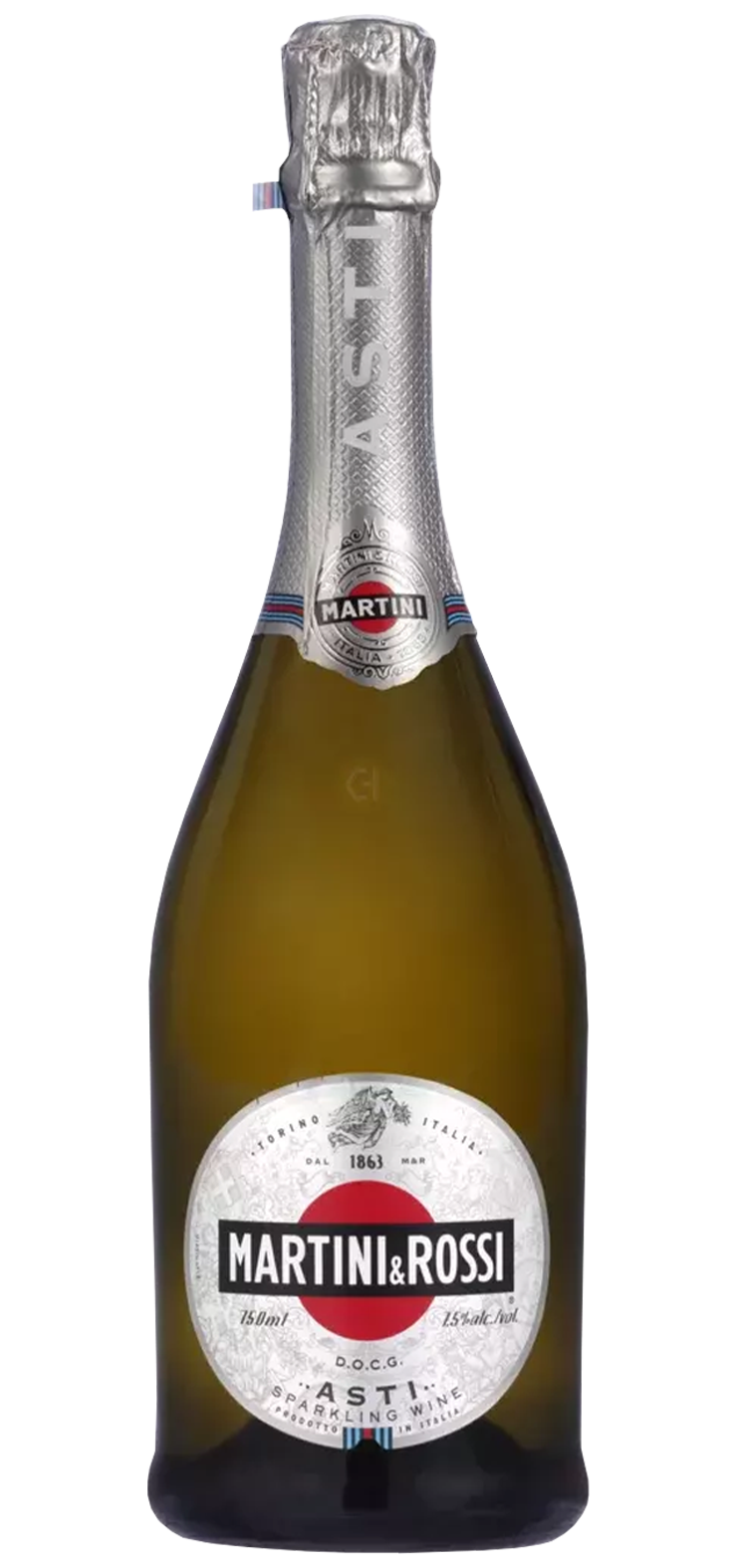 A bottle of sweet red wine with a red label on a white background.