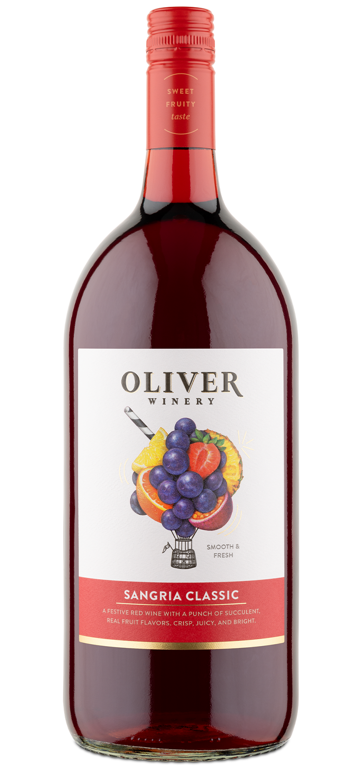 A bottle of sweet red wine with a red label on a white background.