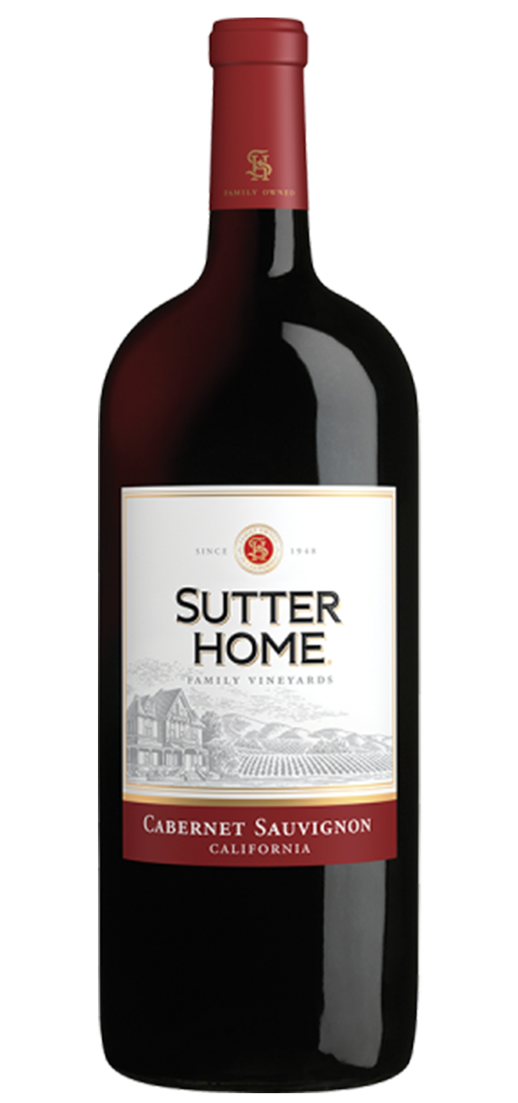 A bottle of sweet red wine with a red label on a white background.