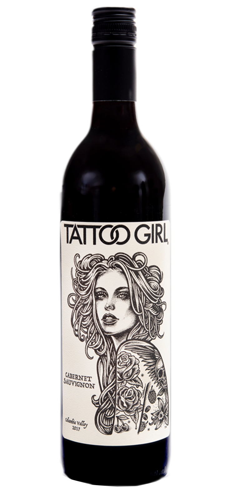 A bottle of pinot grigio wine on a white background.