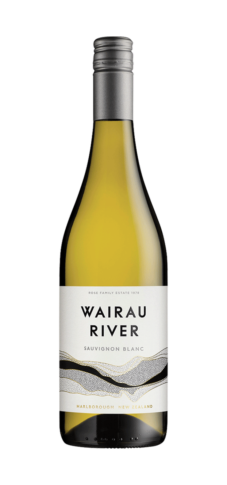 A bottle of pinot grigio wine on a white background.
