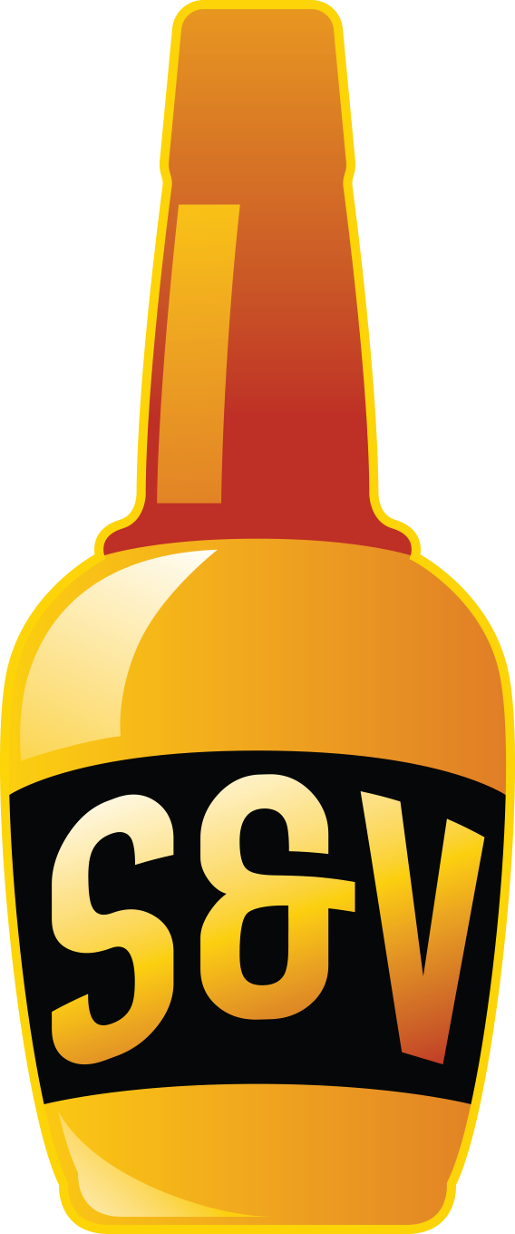 A bottle of s & v is shown on a white background.