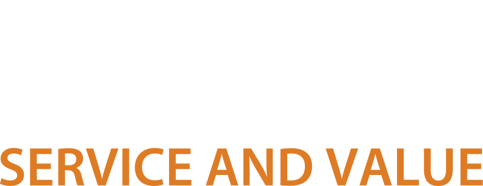 A white background with the words `` service and value '' in orange letters.