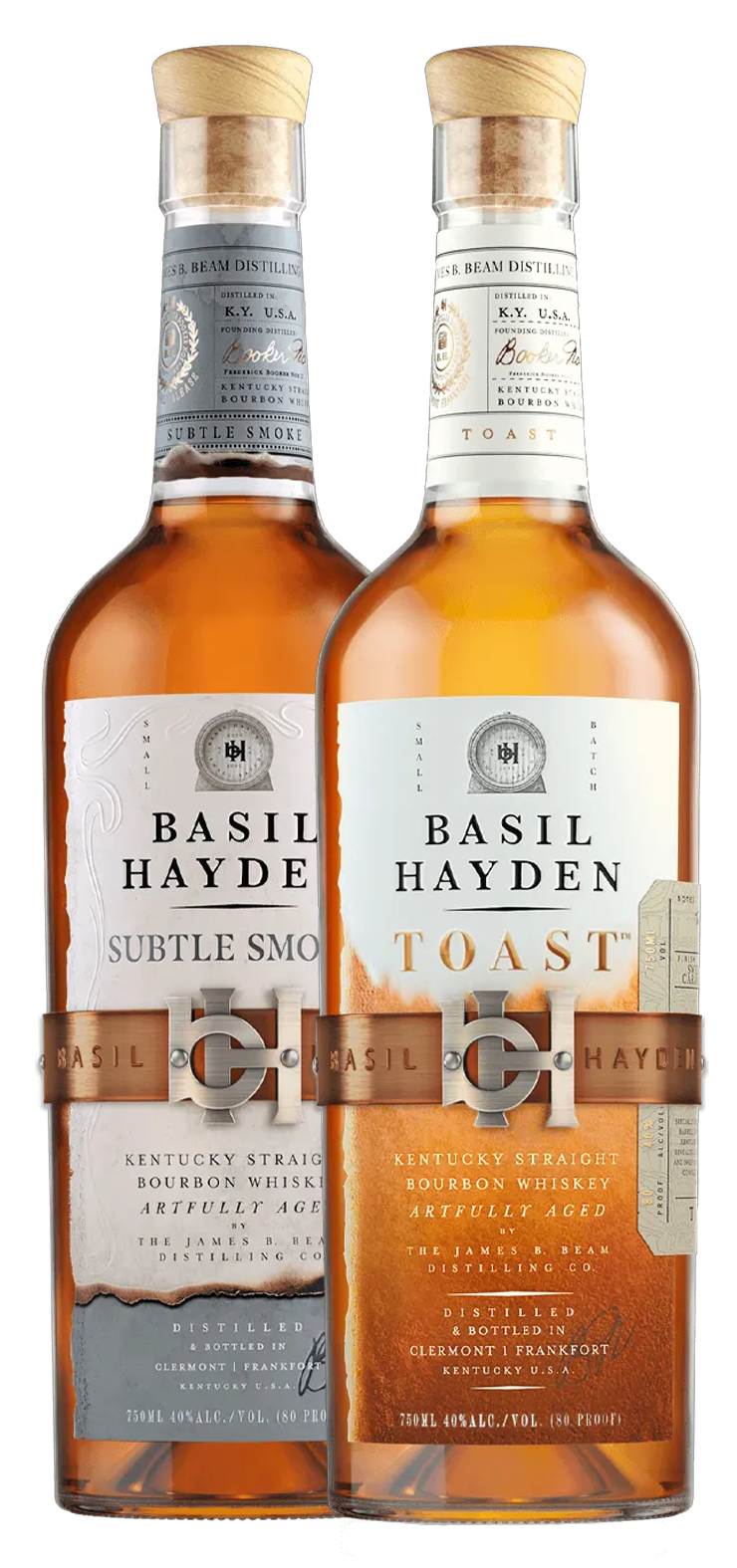 A bottle of basil hayden on a white background