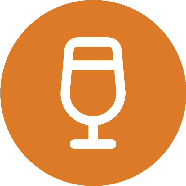 An icon of a wine glass in an orange circle