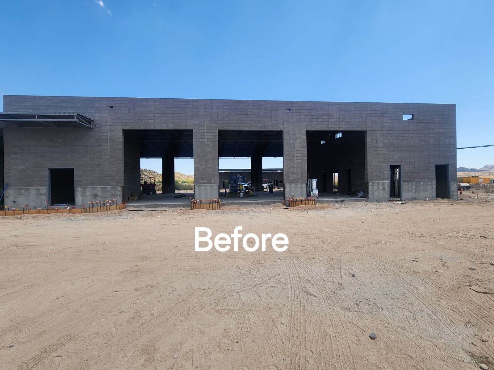 A picture of a building under construction with the words before written on it