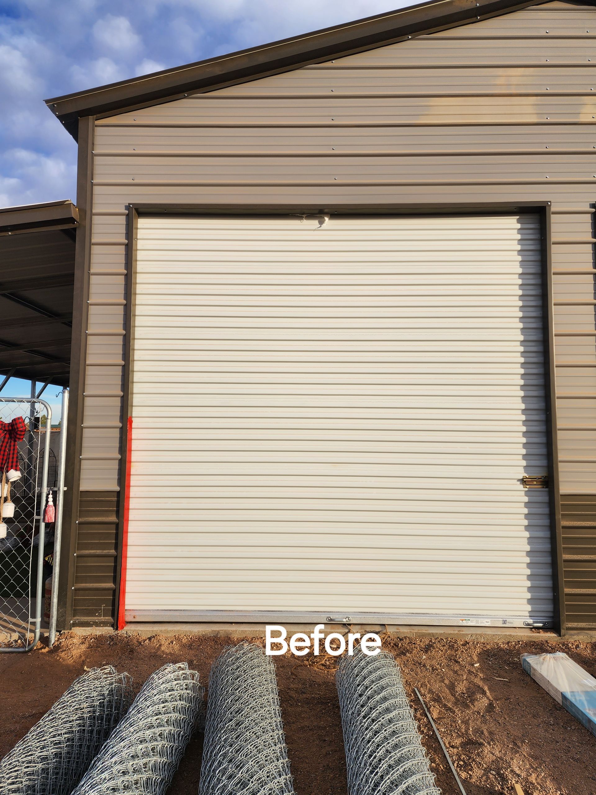 A picture of a garage door before being installed.
