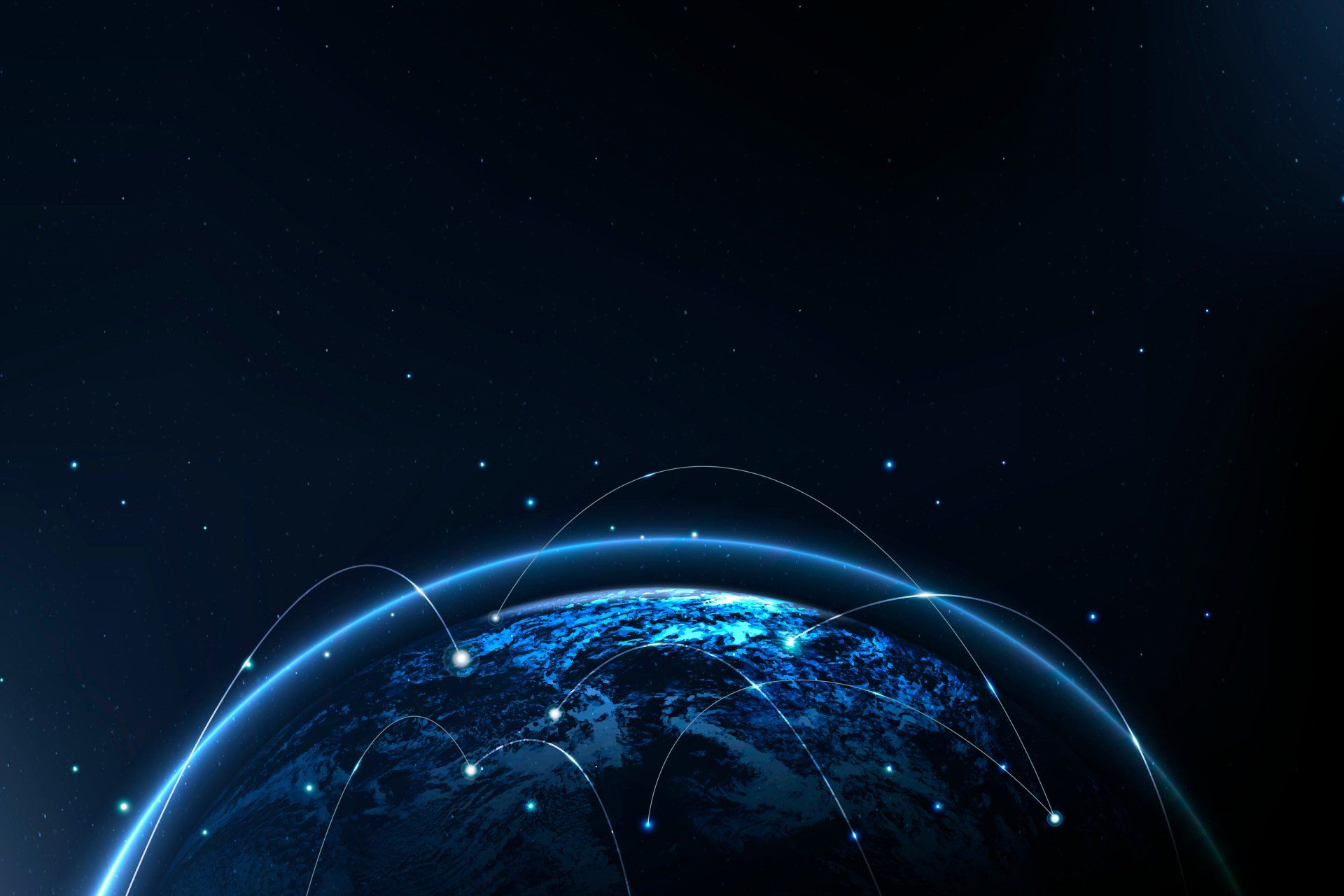 A view of the earth from space with a network of connections.