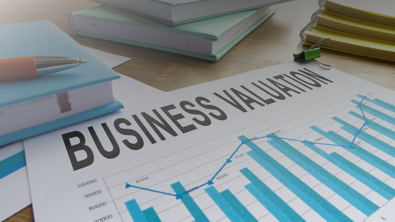 Business valuation report with financial charts and documents representing restructuring and M&A dec