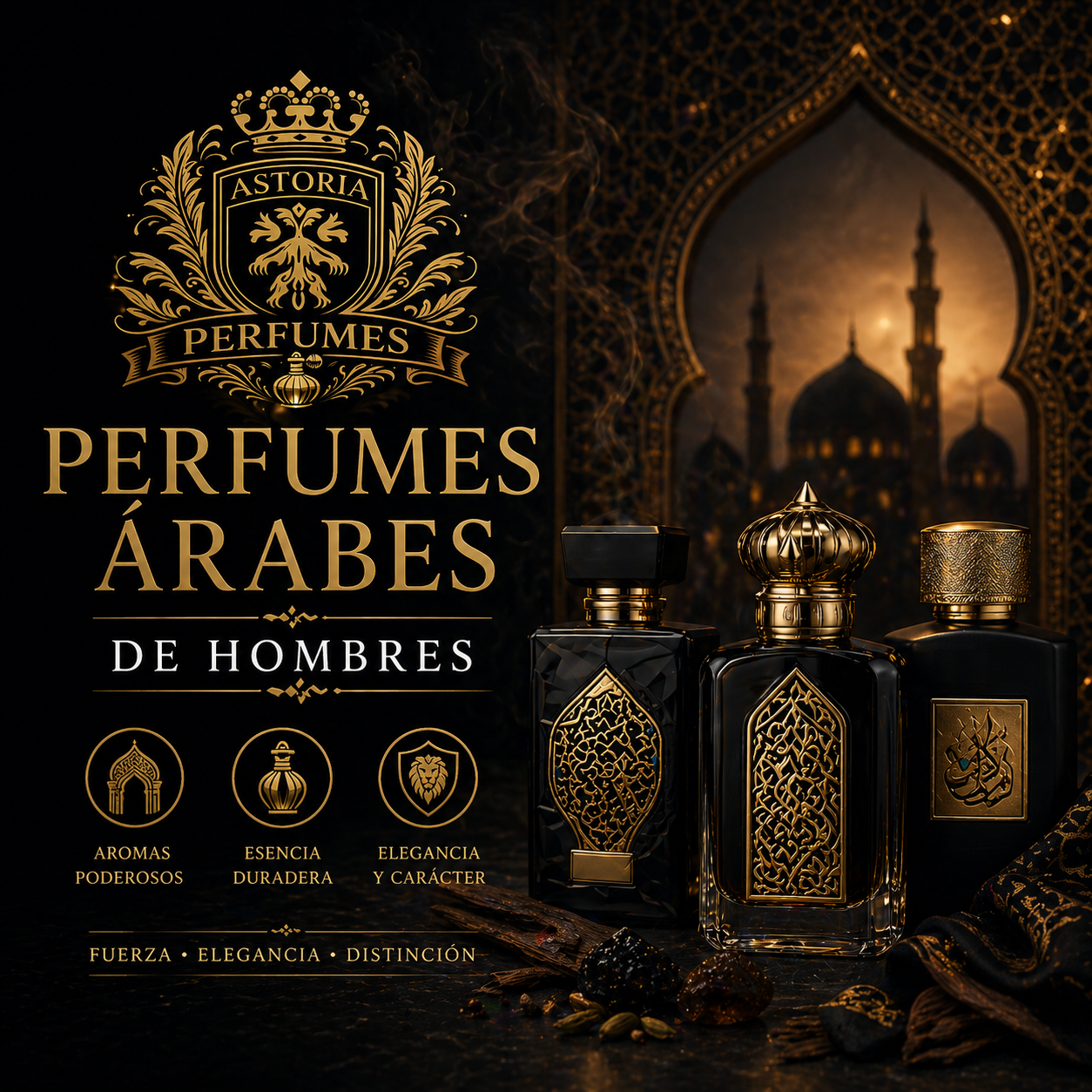 Anuncio de perfumes árabes de lujo para hombre