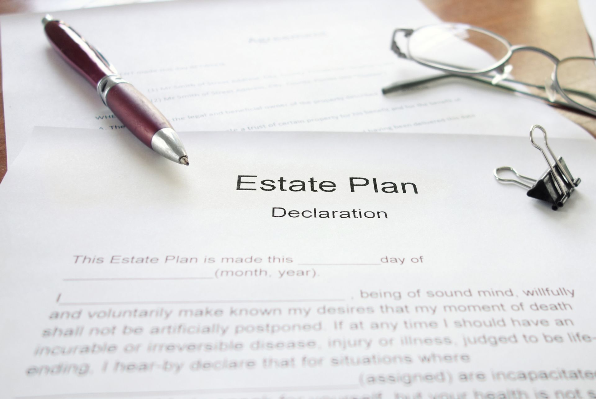 A Pen is Sitting on Top of an Estate Plan Declaration